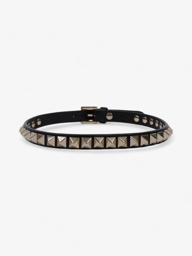  Valentino Rockstud Bracelet Black / Light Gold Leather