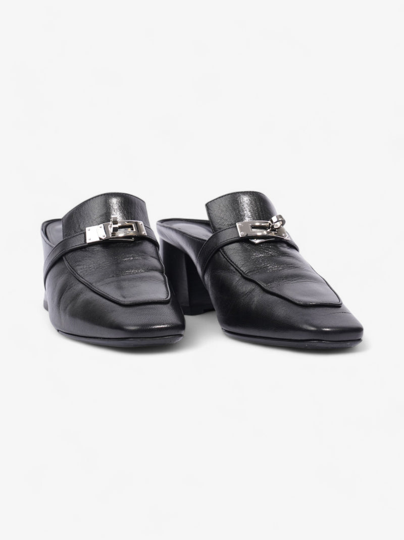  Hermes Blossom Mule 60mm Black / Silver Goatskin Leather EU 37 UK 4