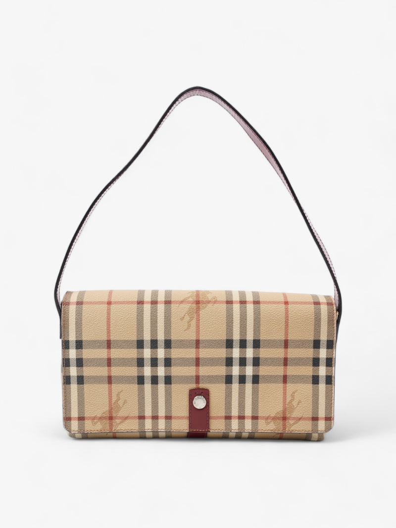  Burberry Nova Flap Pochette Beige / Red Canvas