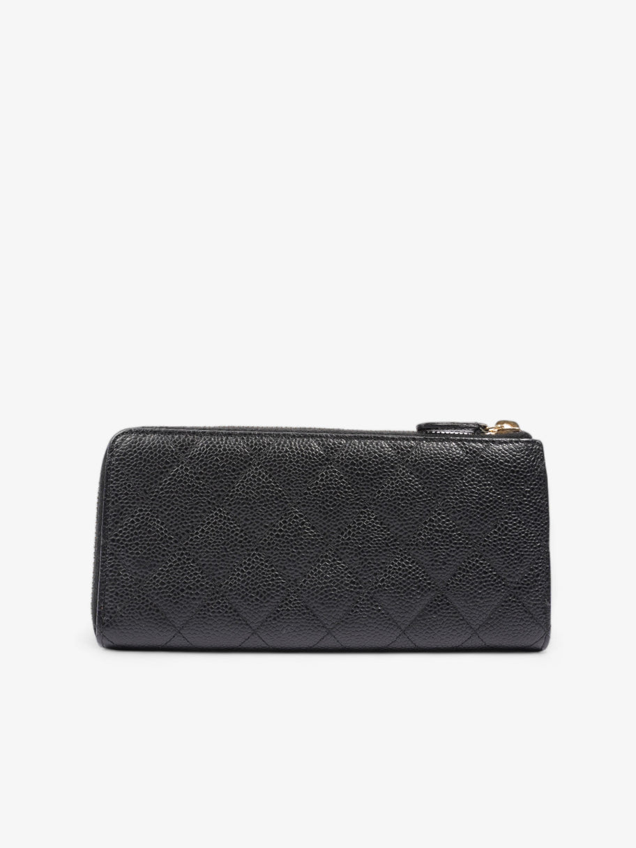 Half Zip Long Wallet Black Matelasse Leather Image 3
