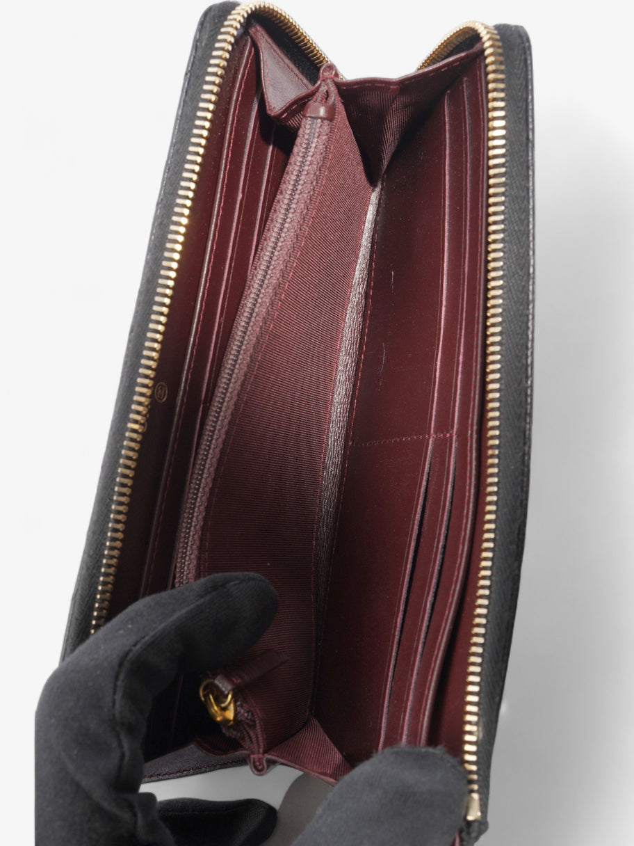 Half Zip Long Wallet Black Matelasse Leather Image 5