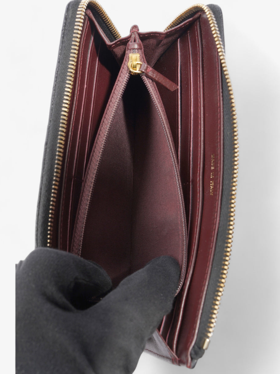 Half Zip Long Wallet Black Matelasse Leather Image 6