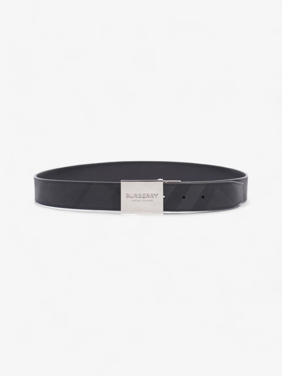 Burberry Plaque Buckle Belt Black Dark Charcoal Leather 95cm 38 Luxe Collective