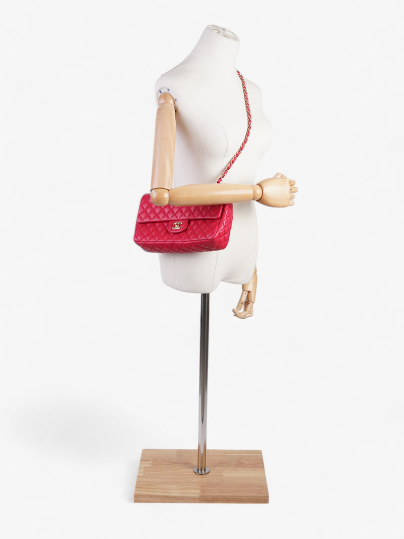  Chanel Classic Single Flap Bag with Valentines Hearts Raspberry Lambskin Leather