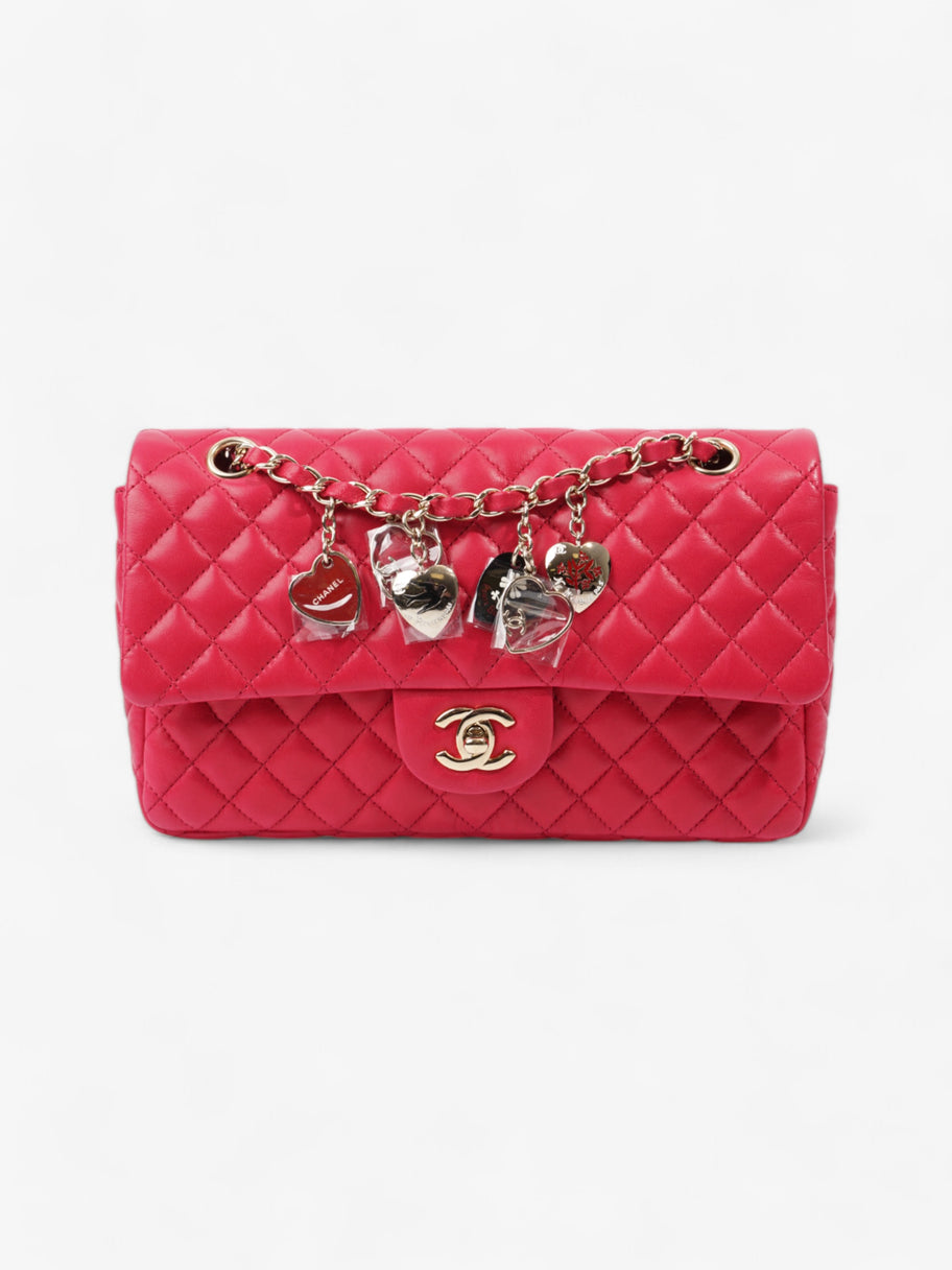 Chanel Classic Single Flap Bag with Valentines Hearts Raspberry Lambskin Leather Image 1