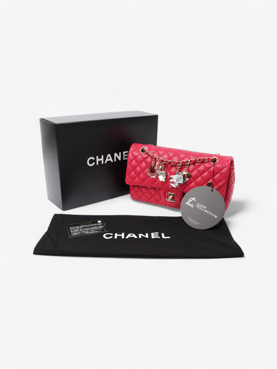 Chanel Classic Single Flap Bag with Valentines Hearts Raspberry Lambskin Leather Image 11