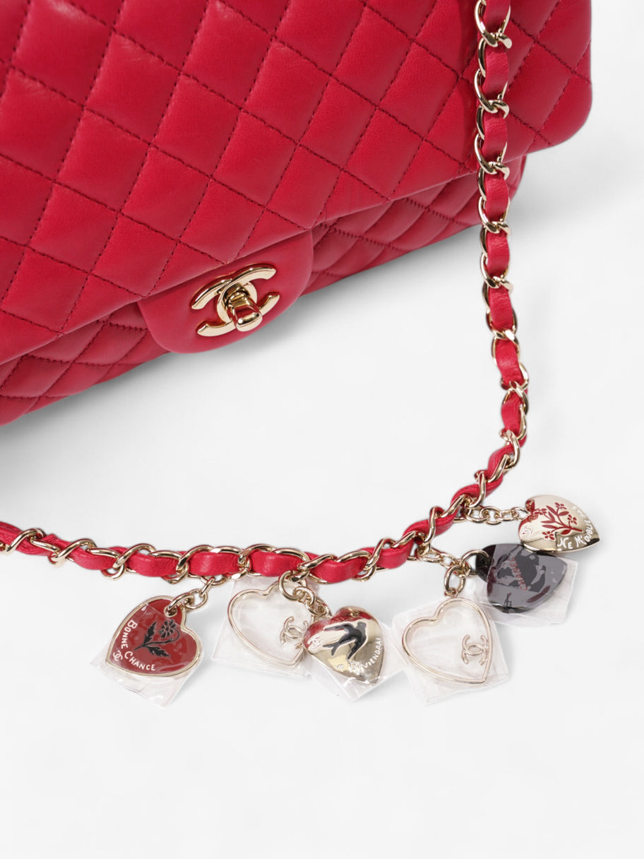 Chanel Classic Single Flap Bag with Valentines Hearts Raspberry Lambskin Leather Image 8