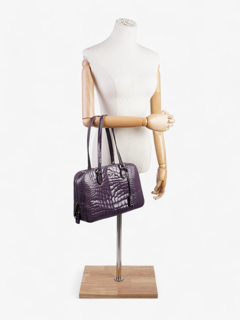  Prada Bauletto Bag Purple Embossed Leather