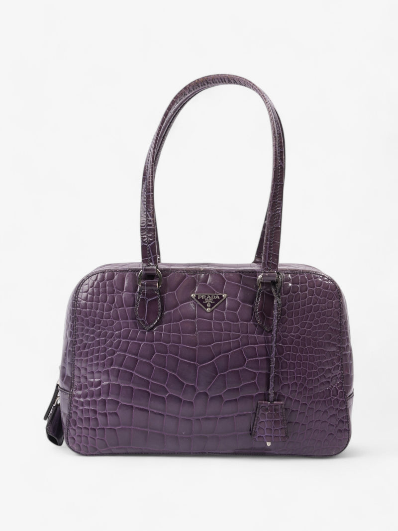  Prada Bauletto Bag Purple Embossed Leather