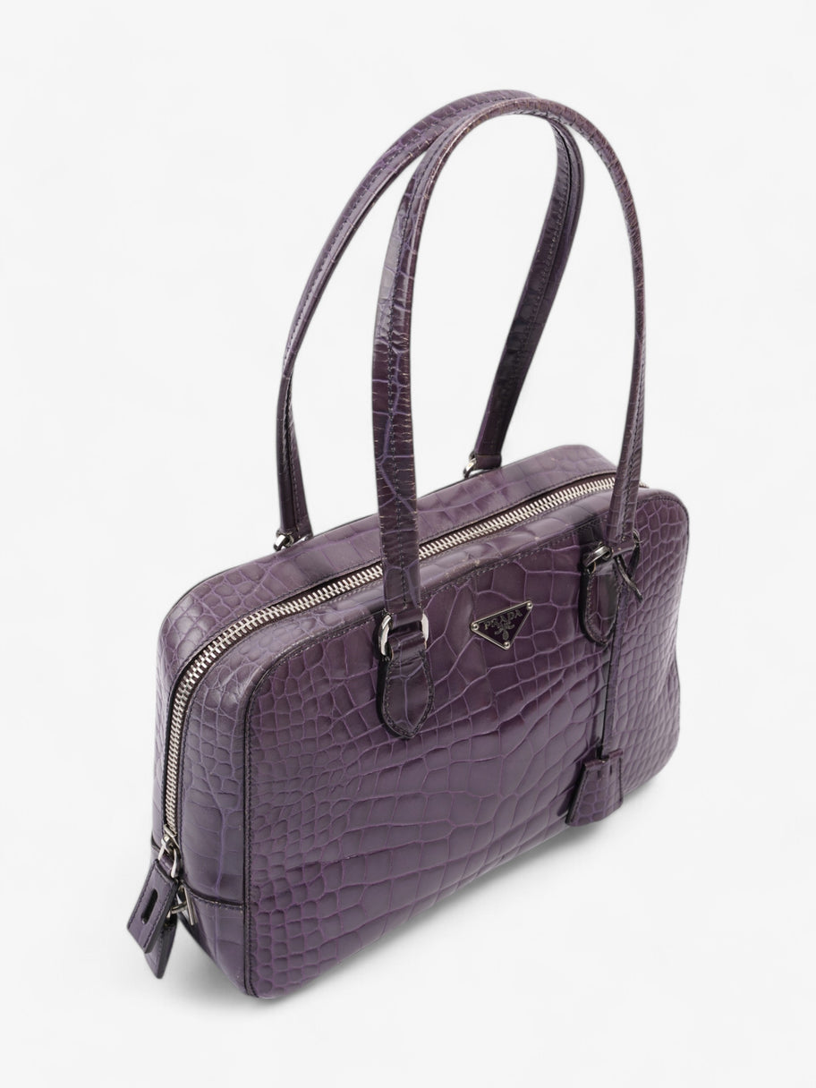 Prada Bauletto Bag Purple Embossed Leather Image 7