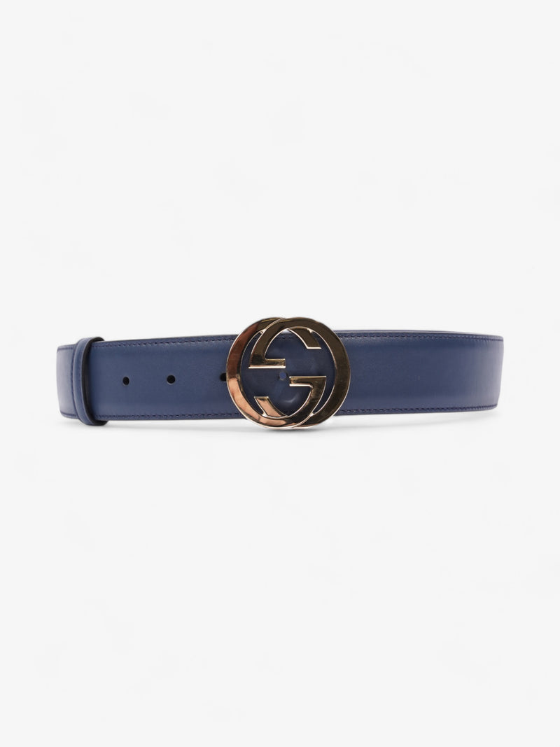  Gucci Interlocking G Belt Navy Blue / Gold Leather 80cm / 32