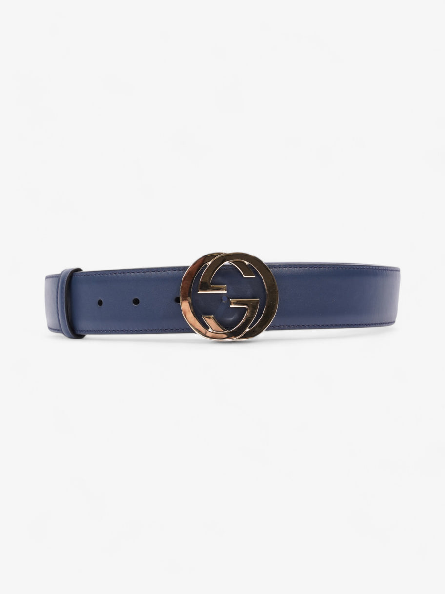 Gucci Interlocking G Belt Navy Blue / Gold Leather 80cm / 32