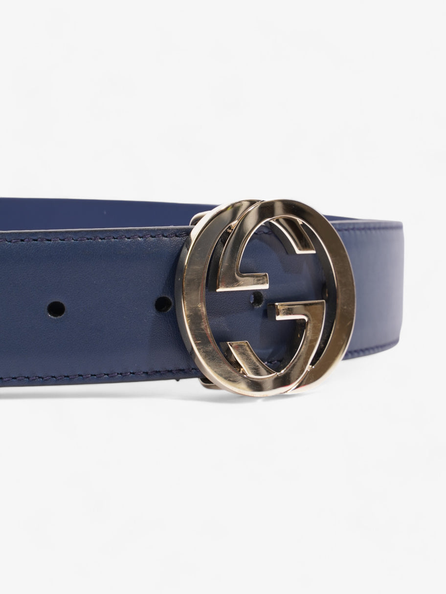 Gucci Interlocking G Belt Navy Blue / Gold Leather 80cm / 32