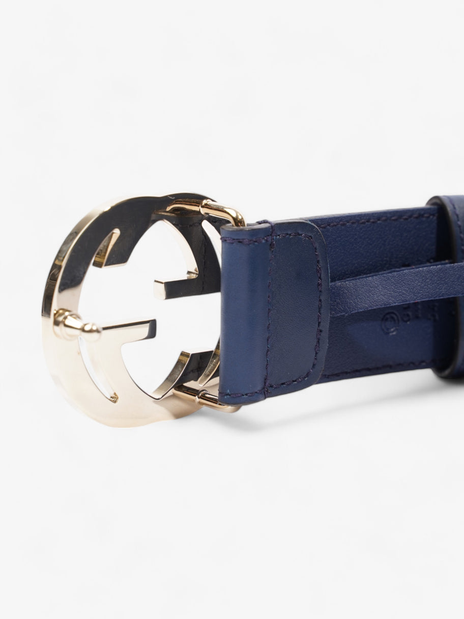 Gucci Interlocking G Belt Navy Blue / Gold Leather 80cm / 32