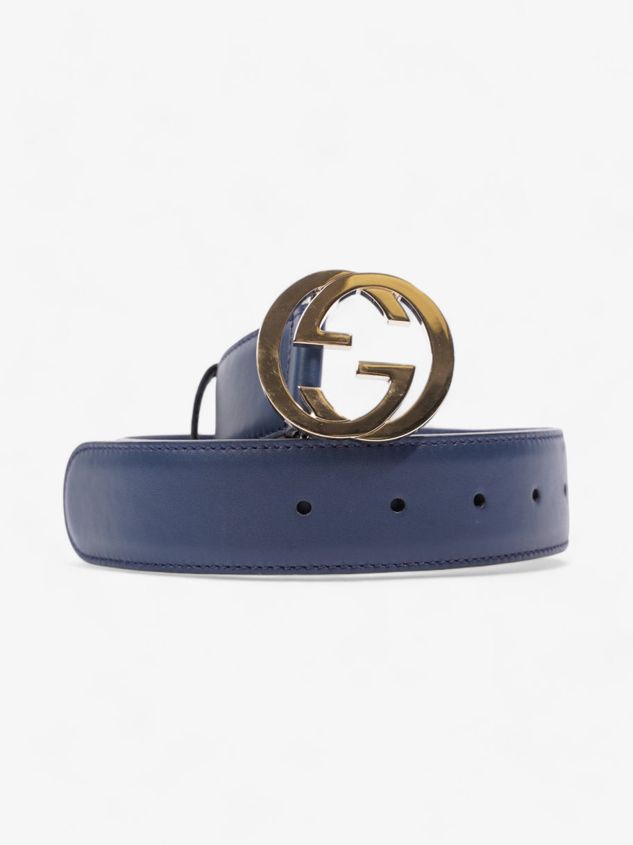 Gucci Interlocking G Belt Navy Blue / Gold Leather 80cm / 32