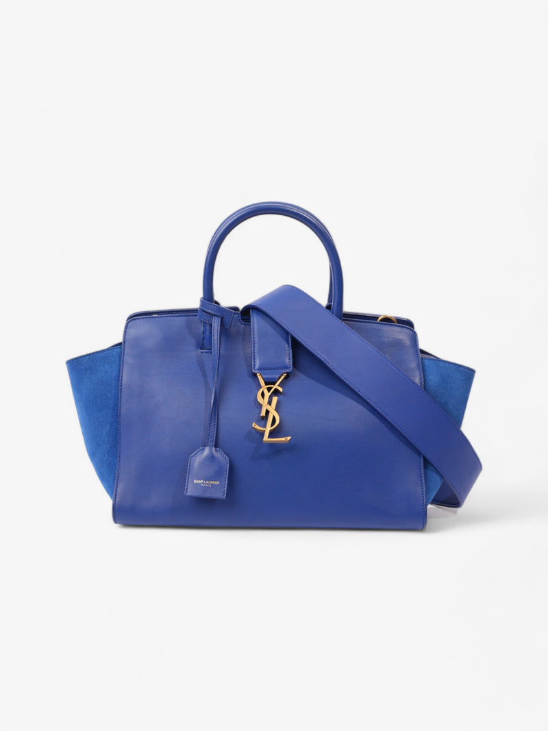  Saint Laurent Downtown Cabas Tote Bag Blue Leather Small