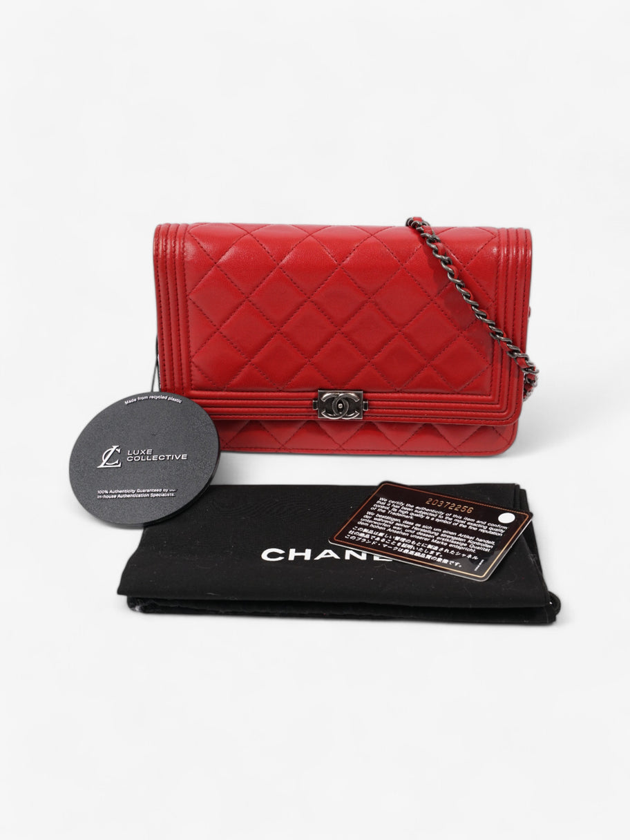 Chanel Wallet On Chain Red Lambskin Leather Image 10