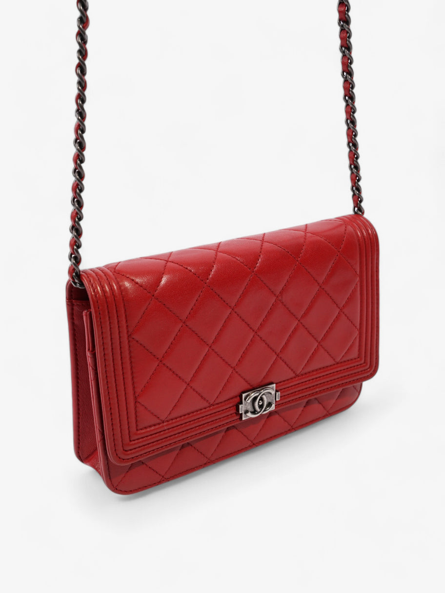 Chanel Wallet On Chain Red Lambskin Leather Image 7