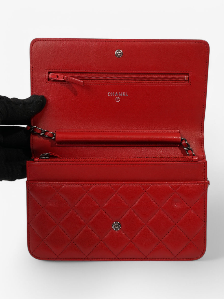 Chanel Wallet On Chain Red Lambskin Leather Image 8