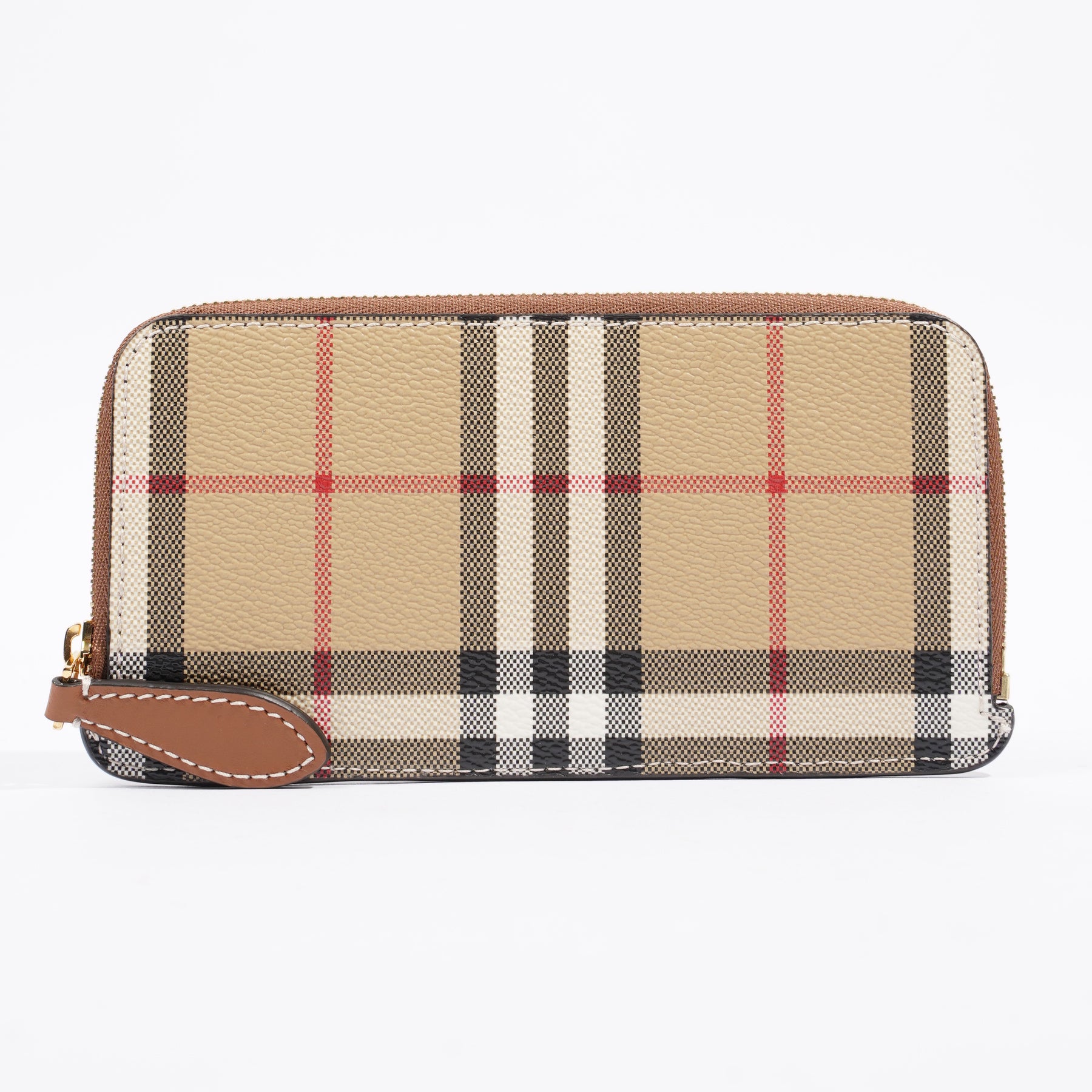 Burberry Vintage Check Zip Card Holder Check Beige Brown