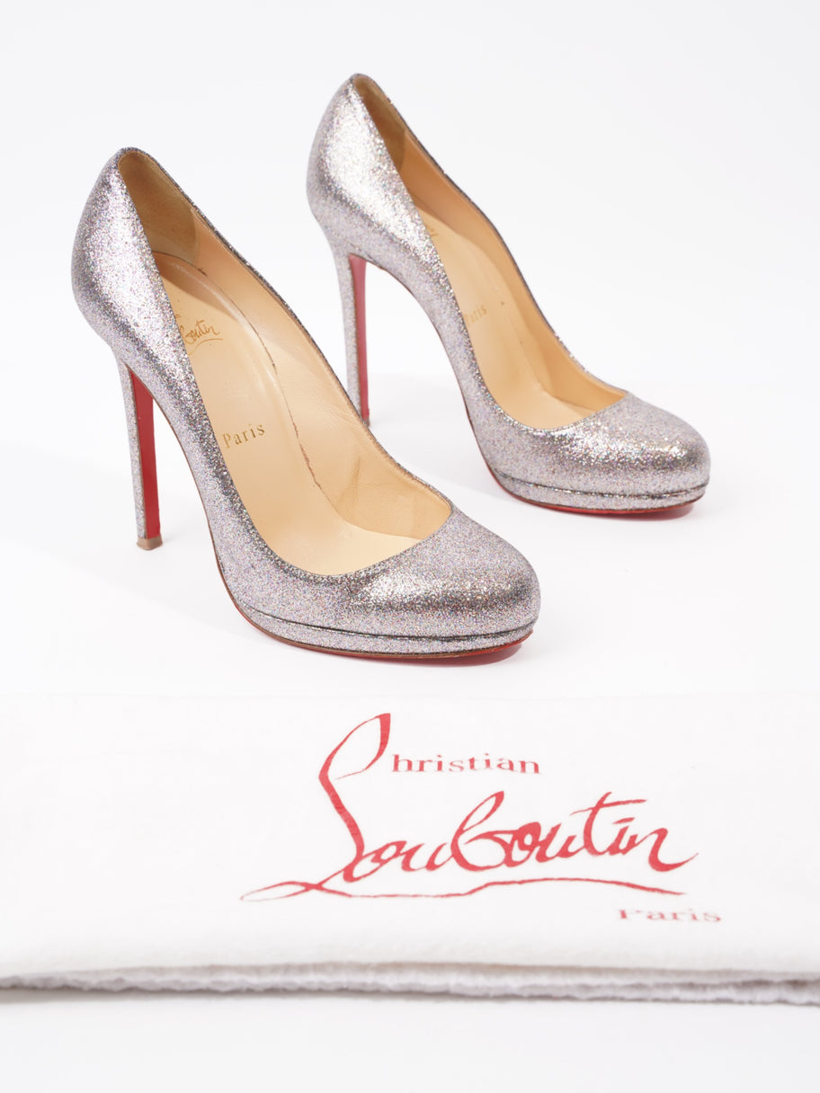 Christian Louboutin Simple Pump 100mm Silver Glitter EU 38 UK 5 Luxe Collective