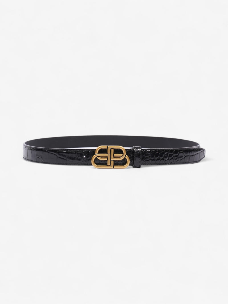  Balenciaga BB Thin Belt Black / Gold Embossed Leather 90cm