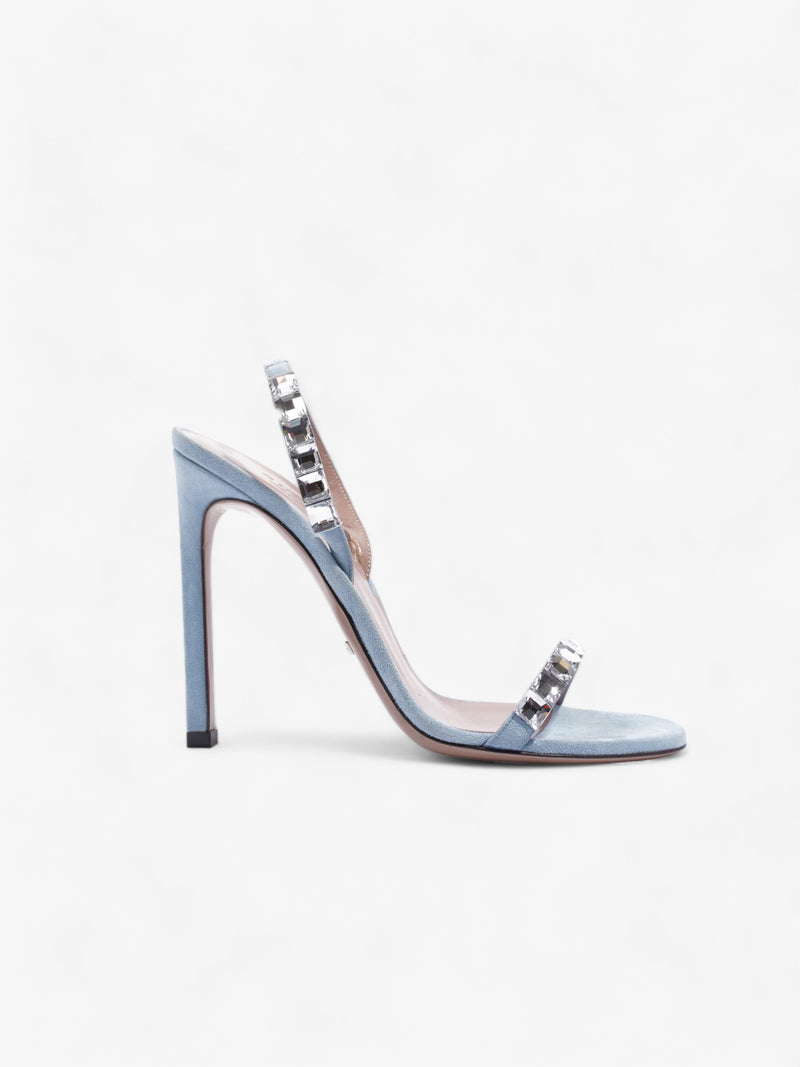  Gucci Kid Scamosciato Crystallo Mallory Slingback  100mm Mineral Blue  Suede EU 37.5 UK 4.5