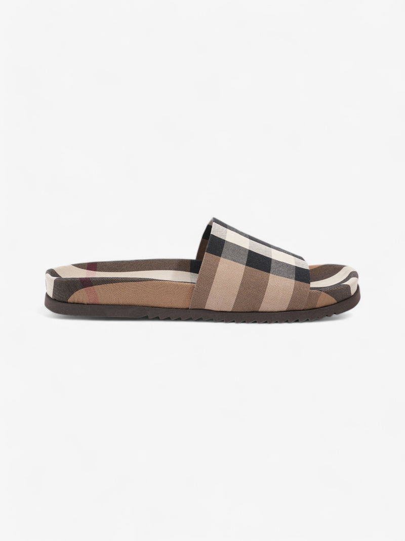  Burberry Check Slide Dark Birch Brown Cotton EU 42 UK 8