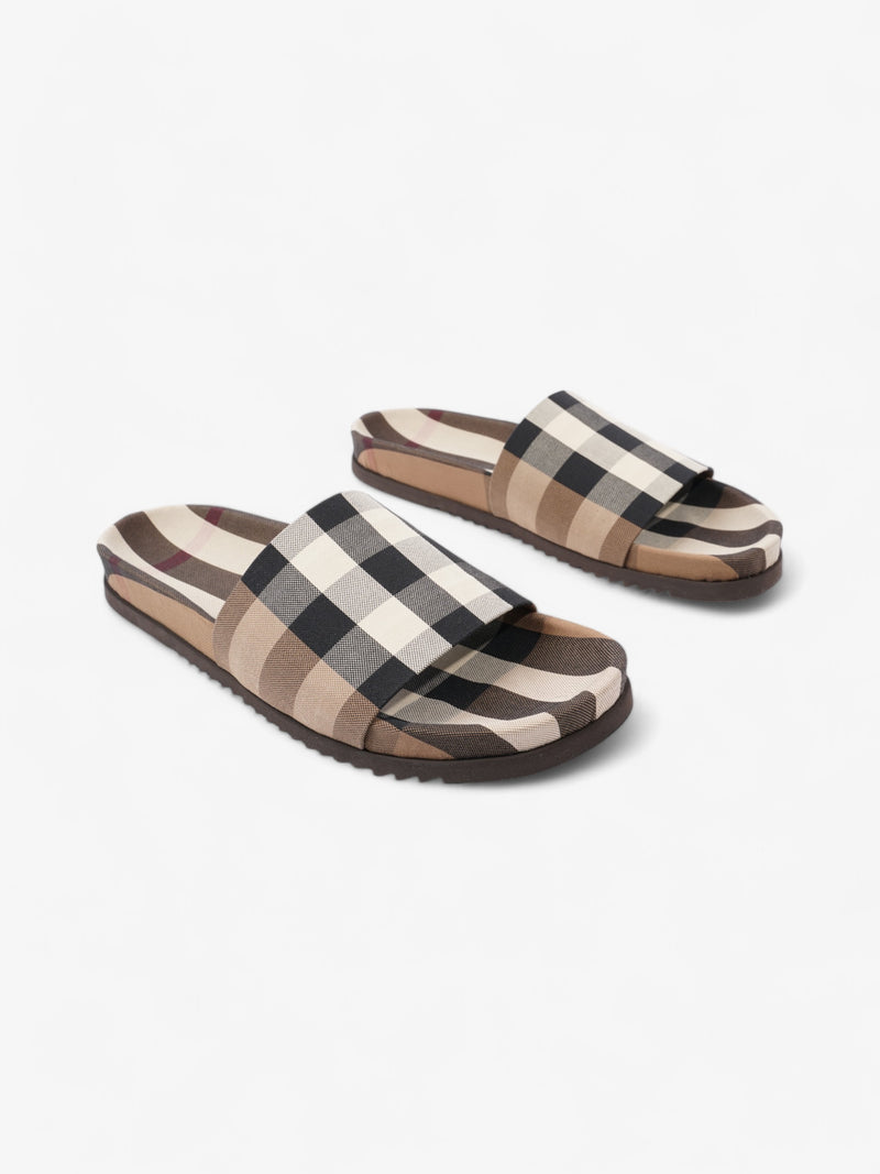  Burberry Check Slide Dark Birch Brown Cotton EU 42 UK 8