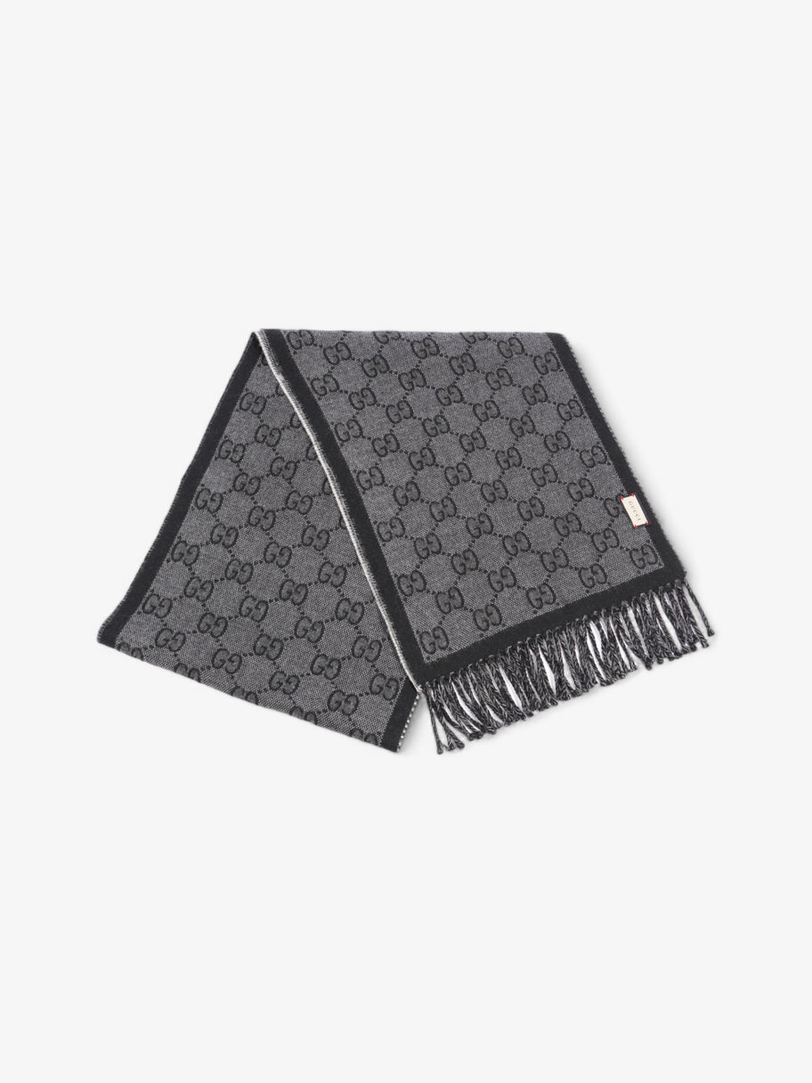 Gucci GG Jacquard Pattern Scarf with Tassels GG Supreme / Black / Grey Wool Image 1