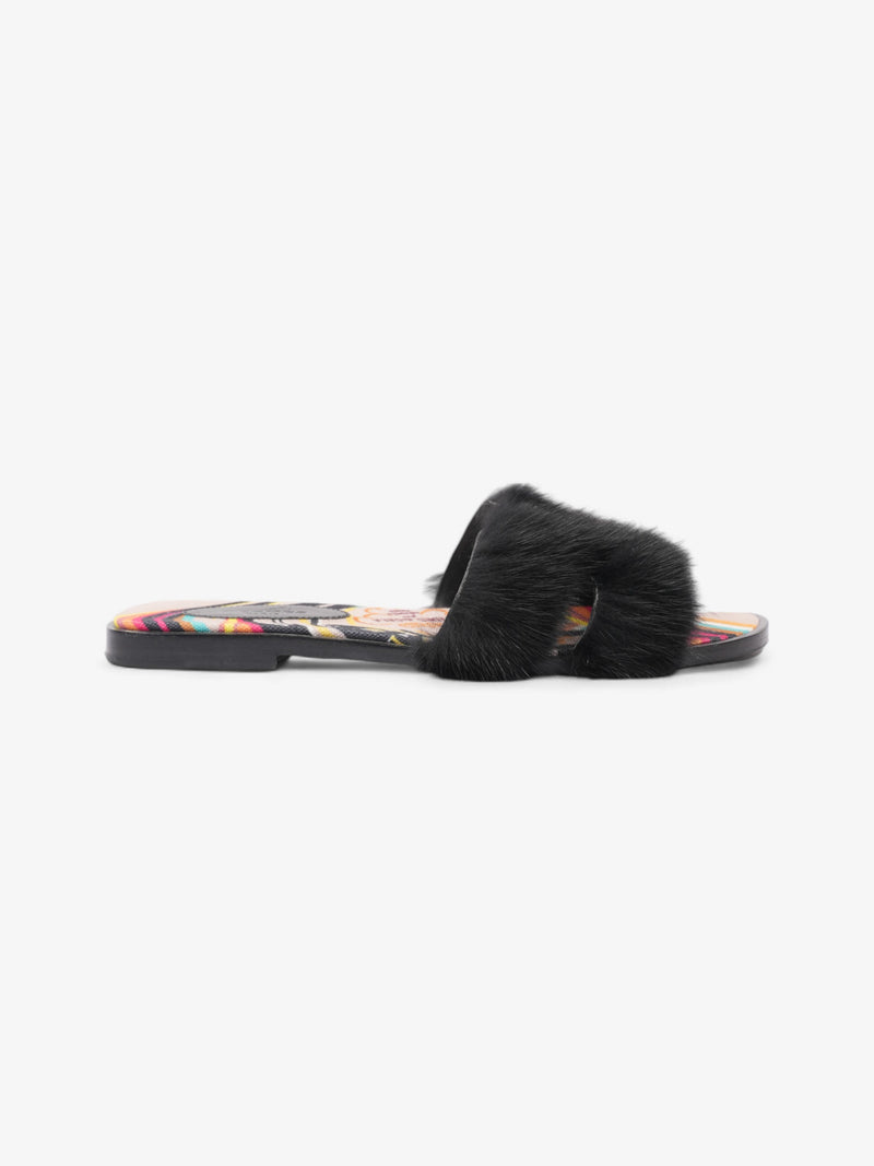  Hermes Oran Mink Sandals Black / Multicolour Mink EU 38 UK 5