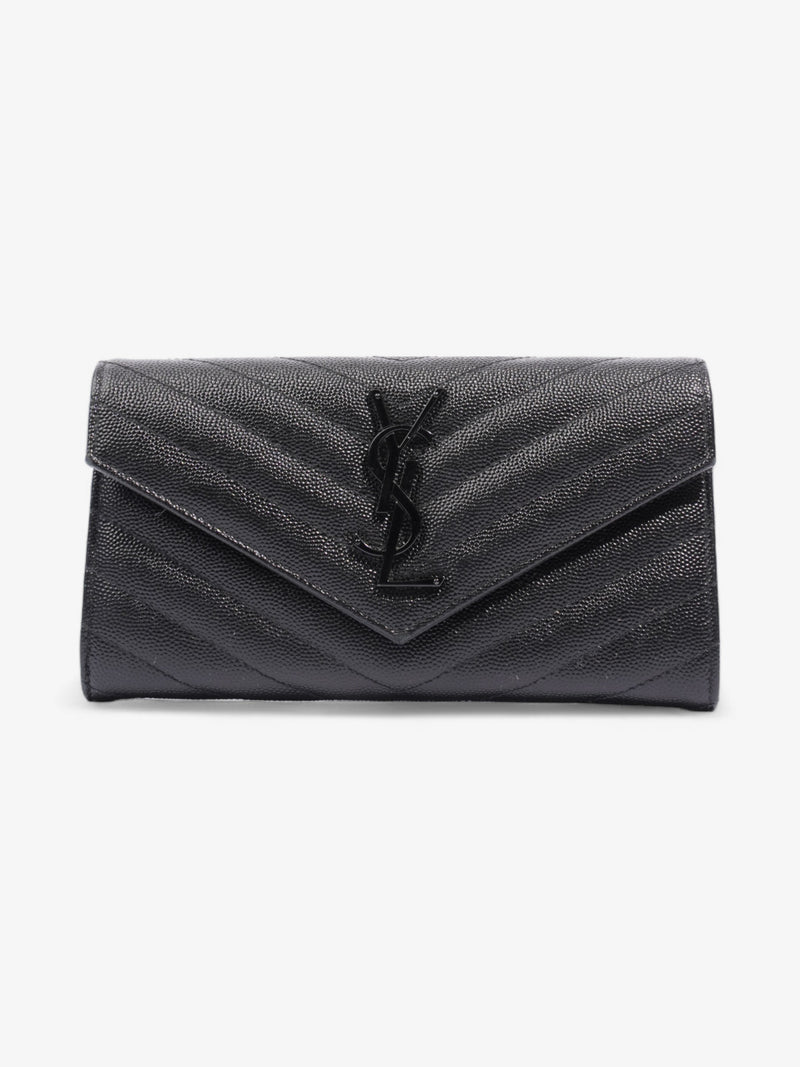  Saint Laurent Cassandre Flap Wallet Black Calfskin Leather