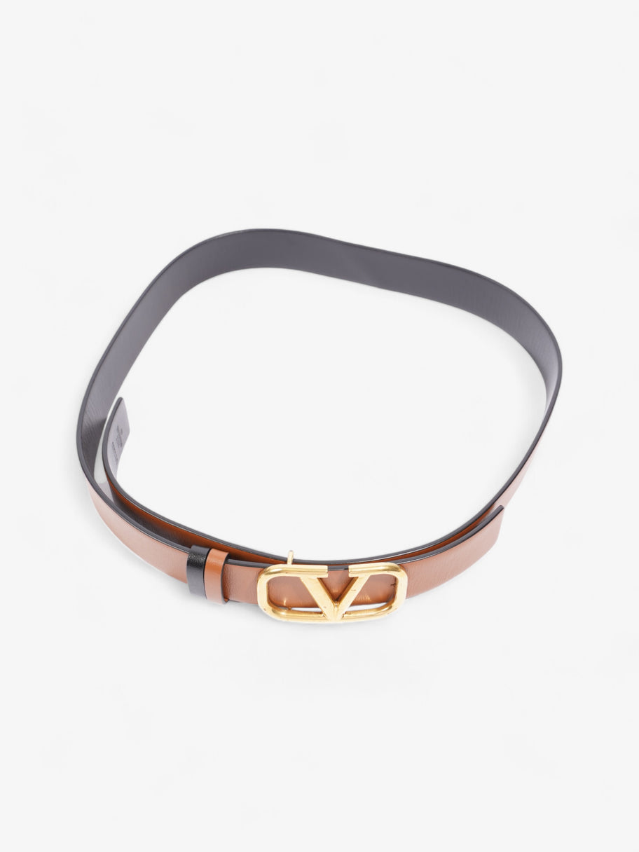 Valentino V Logo Reversible Belt Brown / Black / Gold Leather 80cm / 32