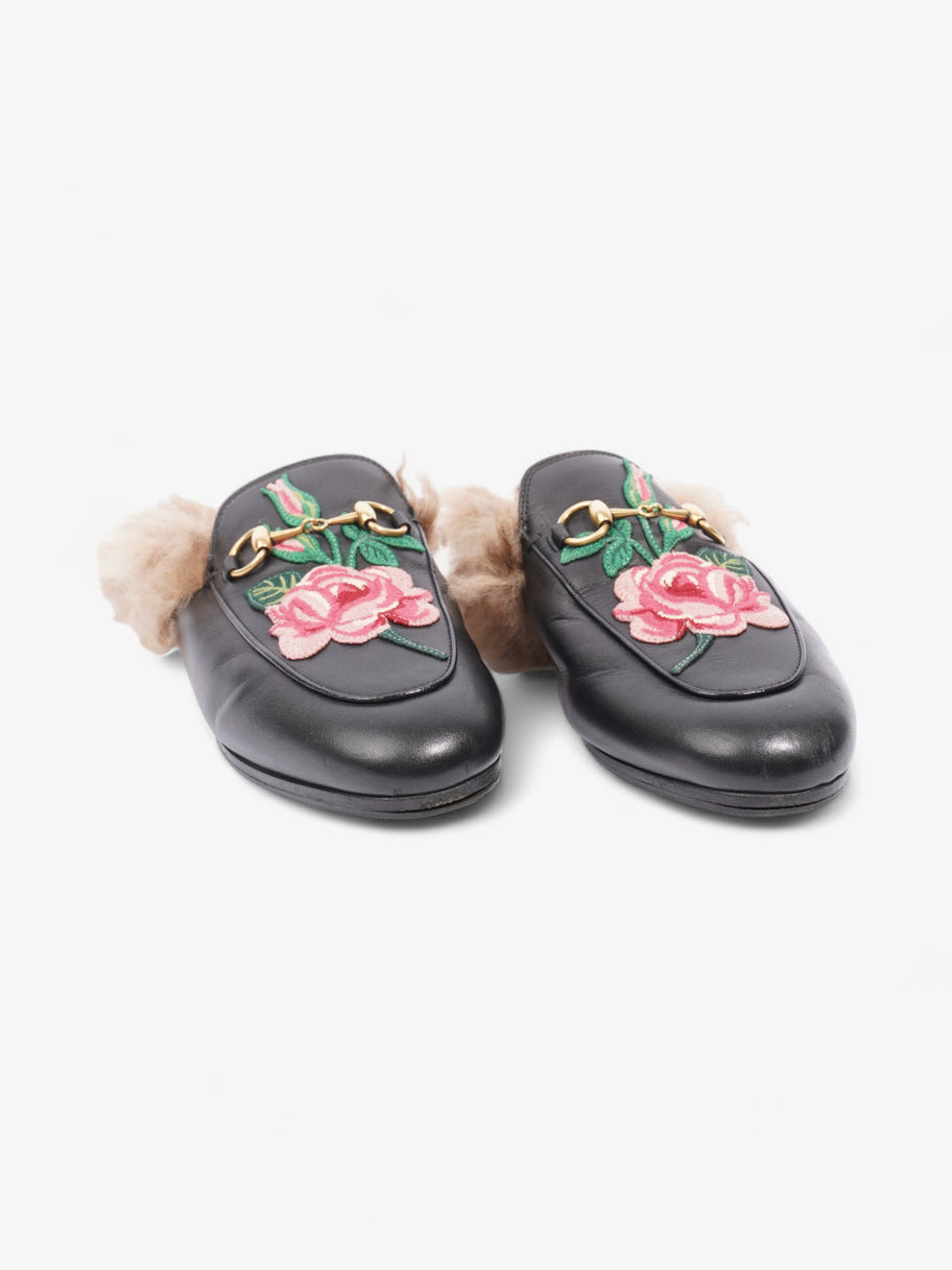 Gucci Princetown Rose Embroidered Horsebit Mules Black / Pink Leather EU 37 UK 4 Image 2