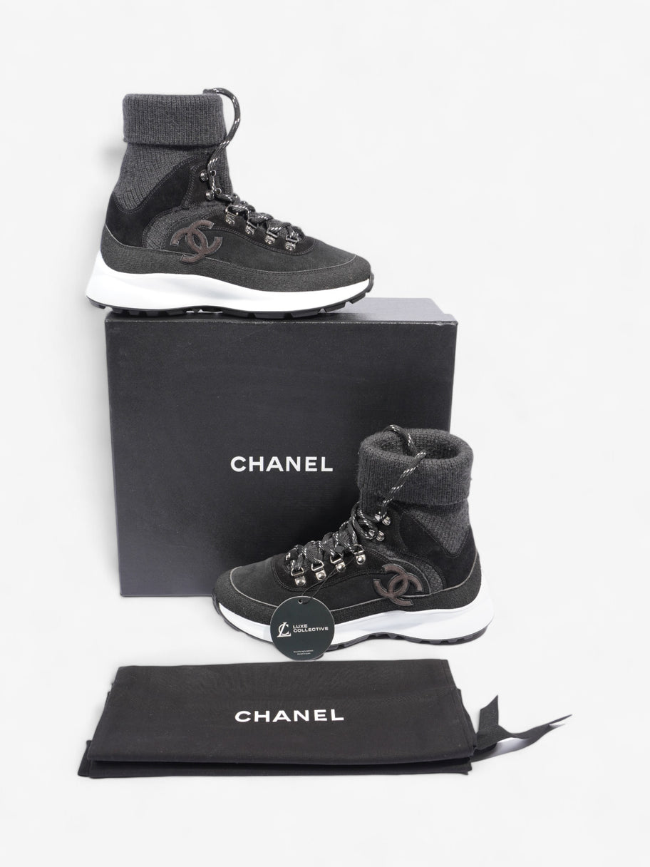 Chanel Interlocking CC Logo High Top Sneaker Black / Dark Grey Knit EU 38 UK 5 Image 10