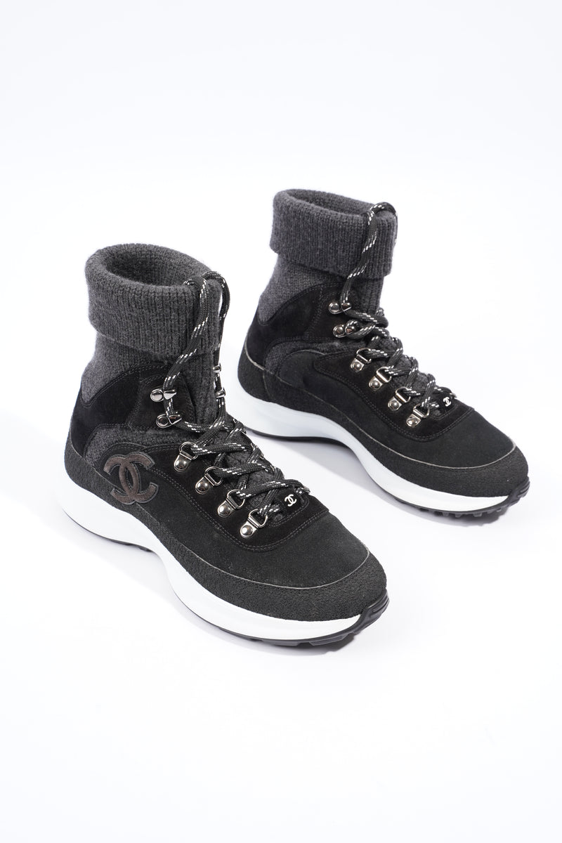  Interlocking CC Logo High Top Sneaker Black / Dark Grey Knit EU 38 UK 5