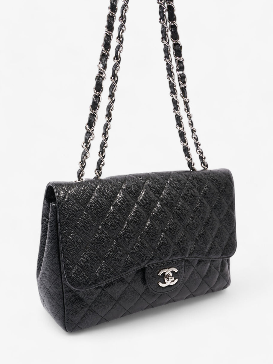 Chanel Classic Single Flap Black Caviar Leather Jumbo Image 7