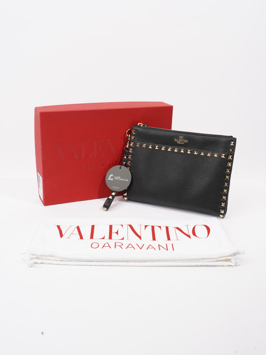 Valentino Rockstud Flat Pouch Black Leather Image 8