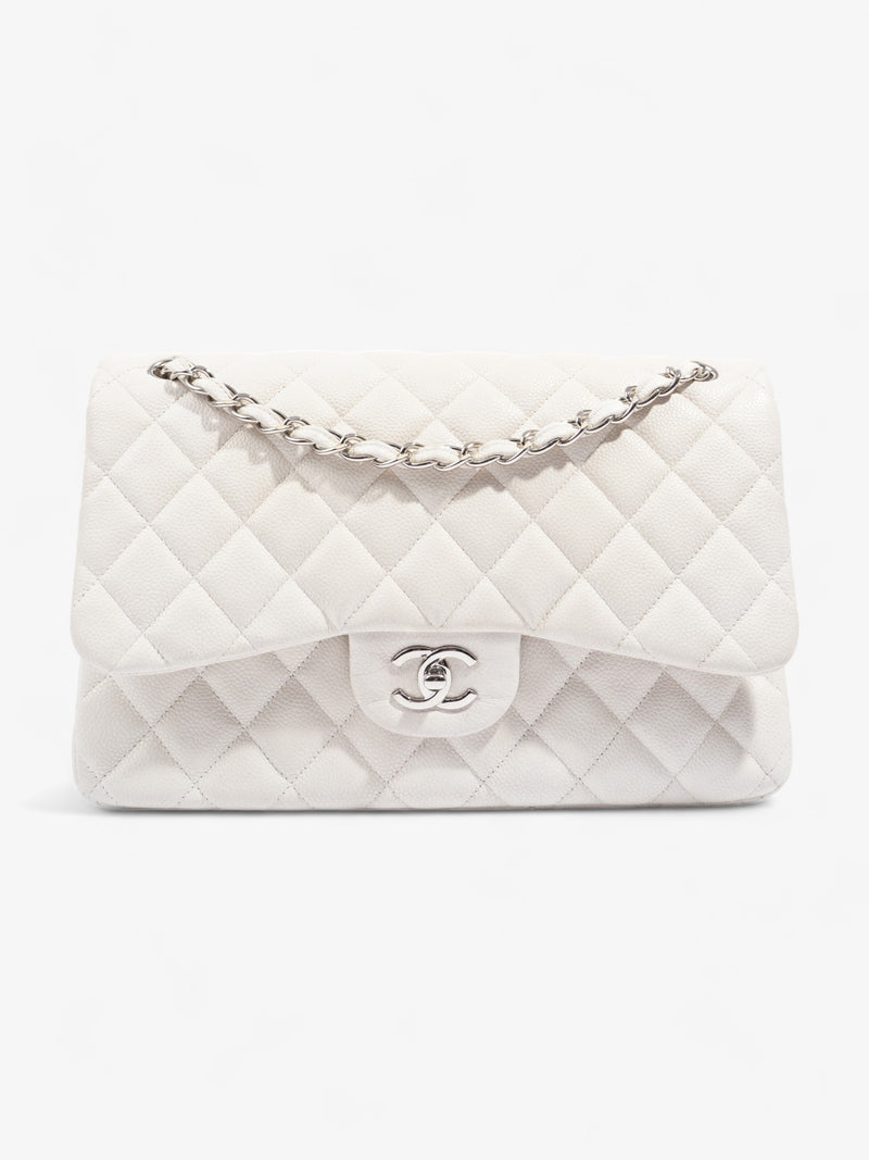  Large Classic Flap  White Caviar Leather