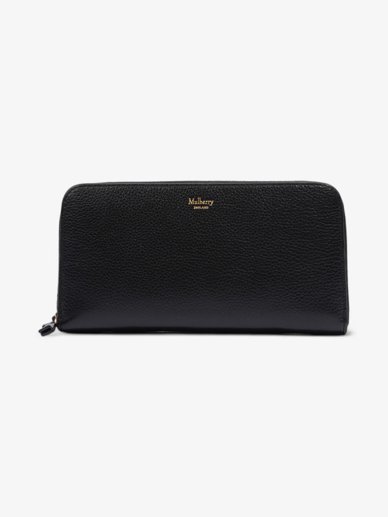  Mulberry Zip Around Wallet Black / Gold Grained Leather Small