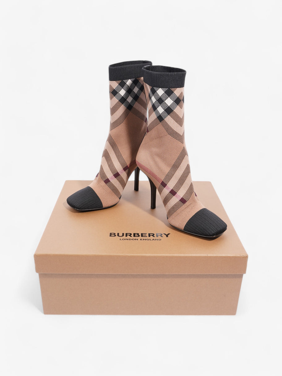 Burberry Vintage Check Sock Ankle Boots 90 Brown / Black / White Fabric EU 37 UK 4 Image 10