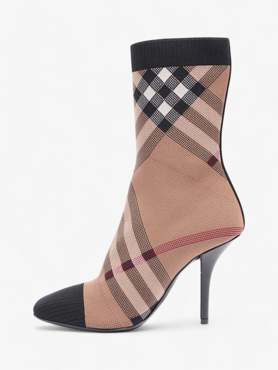 Burberry Vintage Check Sock Ankle Boots 90 Brown / Black / White Fabric EU 37 UK 4 Image 3