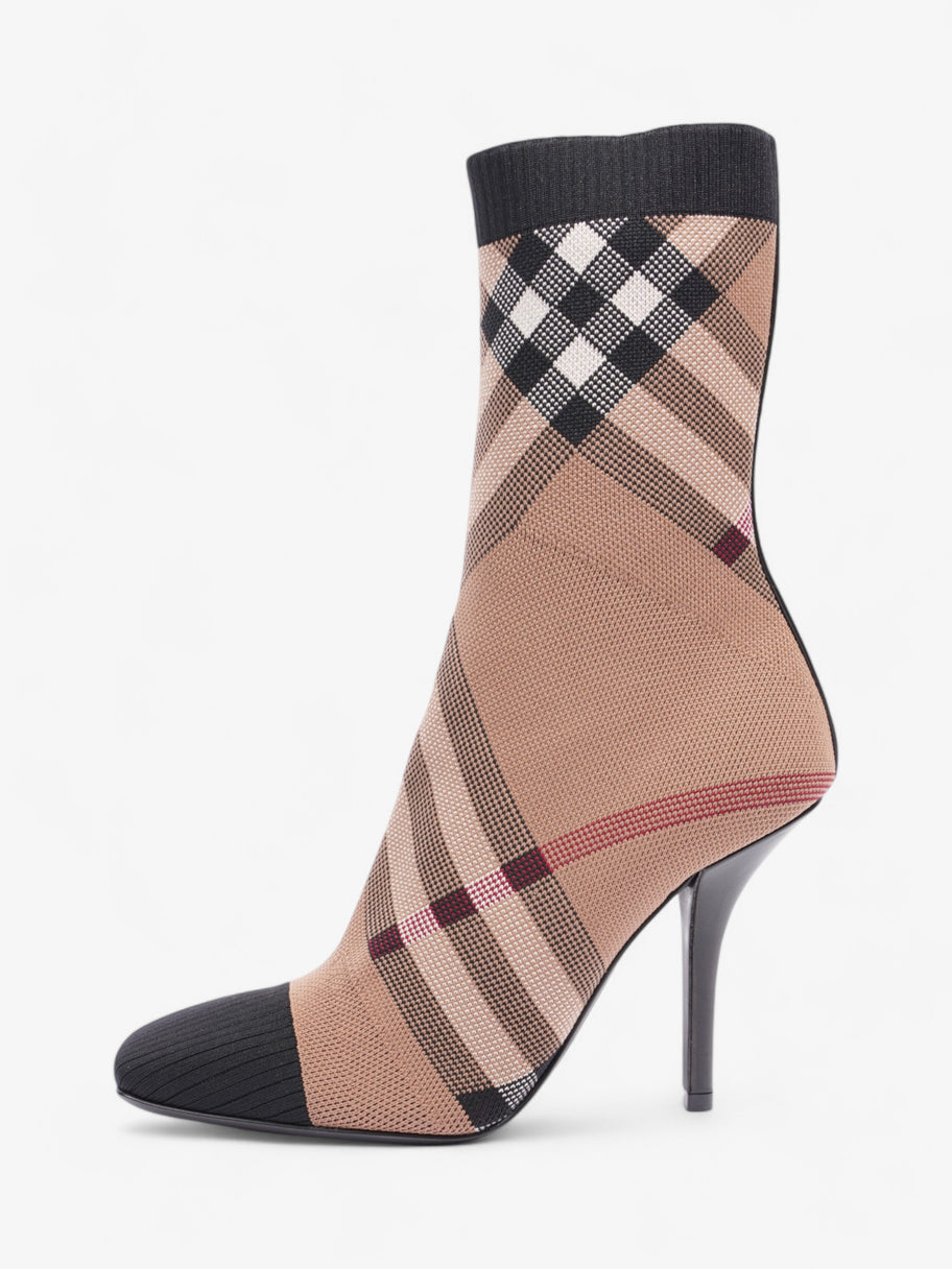 Burberry Vintage Check Sock Ankle Boots 90 Brown / Black / White Fabric EU 37 UK 4 Image 5