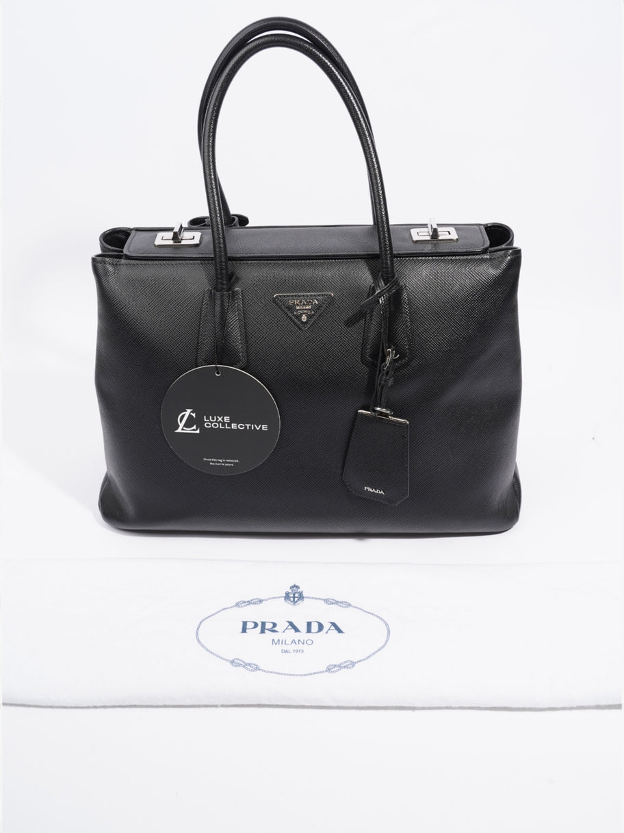 Prada Turnlock Twin Tote Black Saffiano Leather Luxe Collective