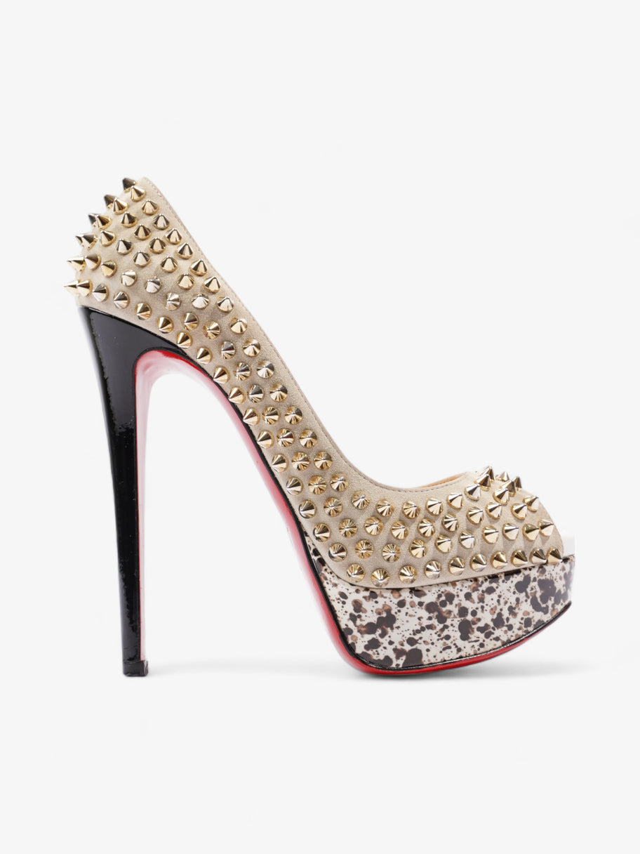 Christian Louboutin Lady Peep Spikes 150 Beige Gold Suede EU 36.5 UK Luxe Collective