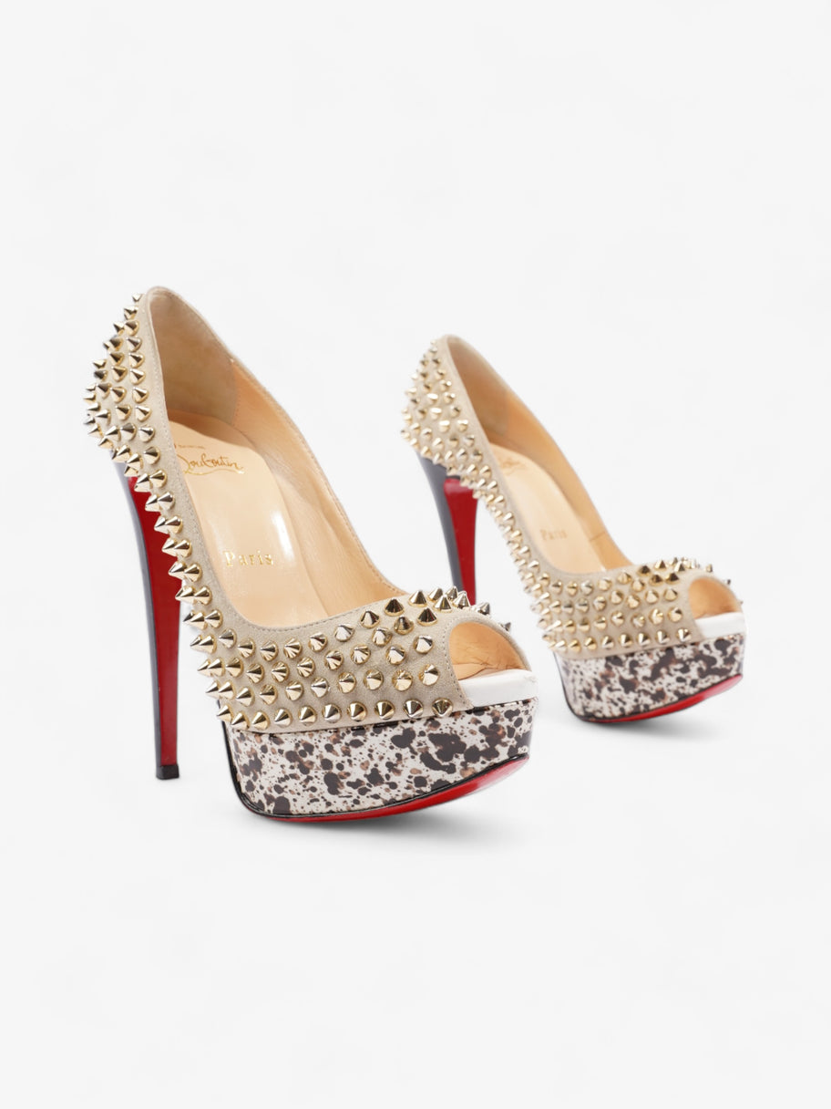 Christian Louboutin Lady Peep Spikes  150 Beige / Gold Suede EU 36.5 UK 3.5 Image 2