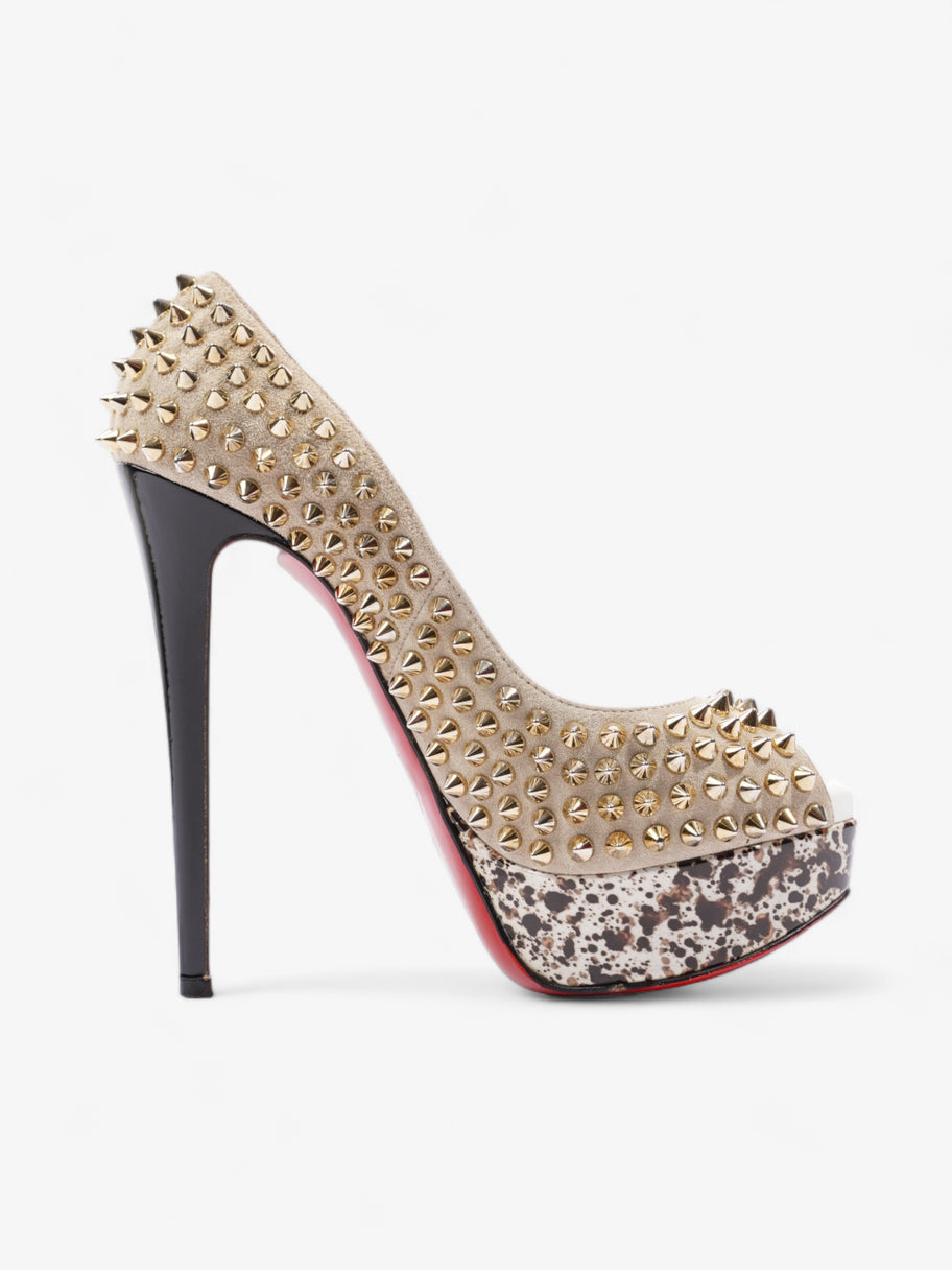 Christian Louboutin Lady Peep Spikes  150 Beige / Gold Suede EU 36.5 UK 3.5 Image 4