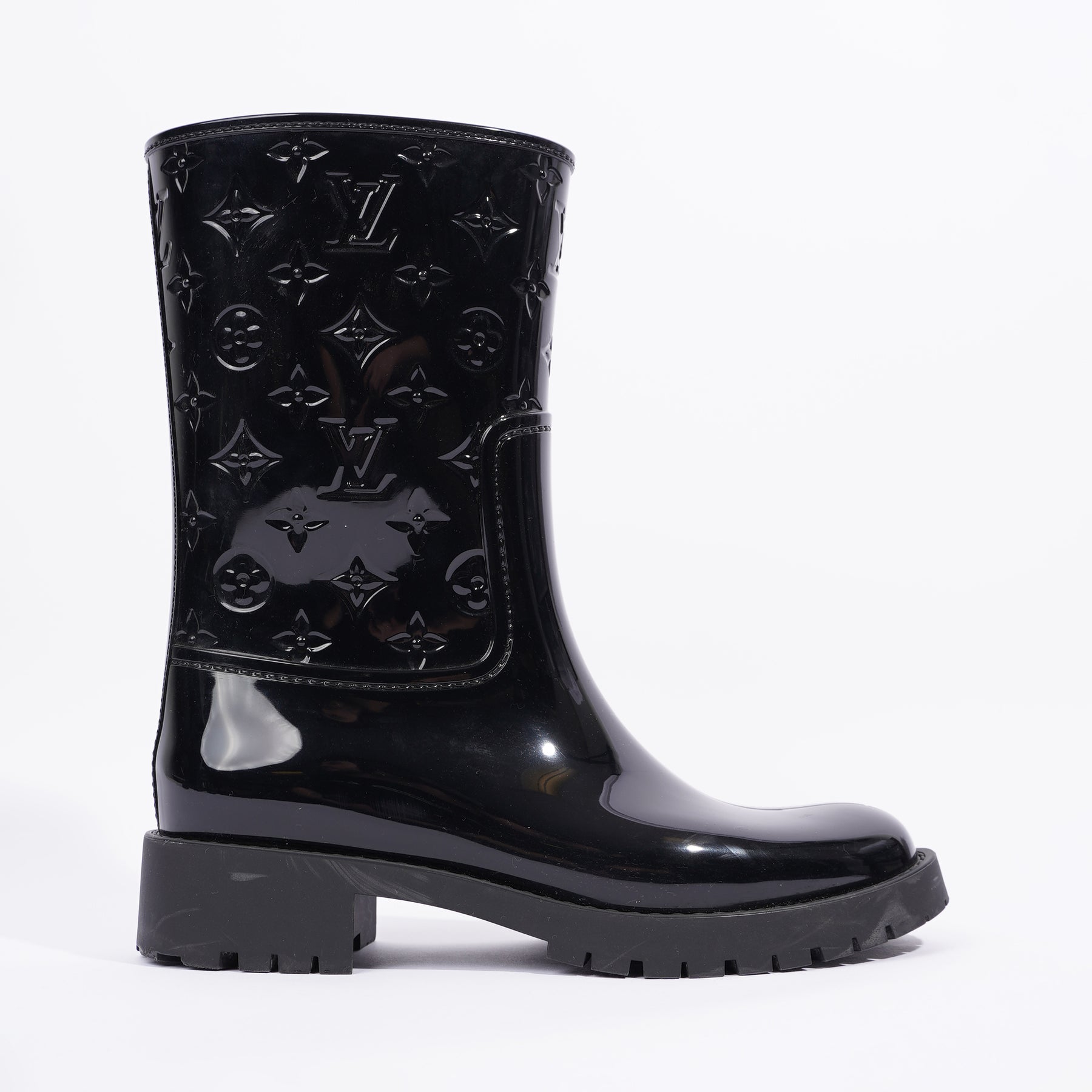 Louis Vuitton Silhouette Enamel Black Flower Heel Boots Pump US7.5 EU38 UK5