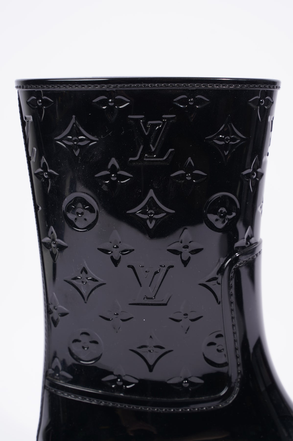 Louis Vuitton Silhouette Enamel Black Flower Heel Boots Pump US7.5 EU38 UK5