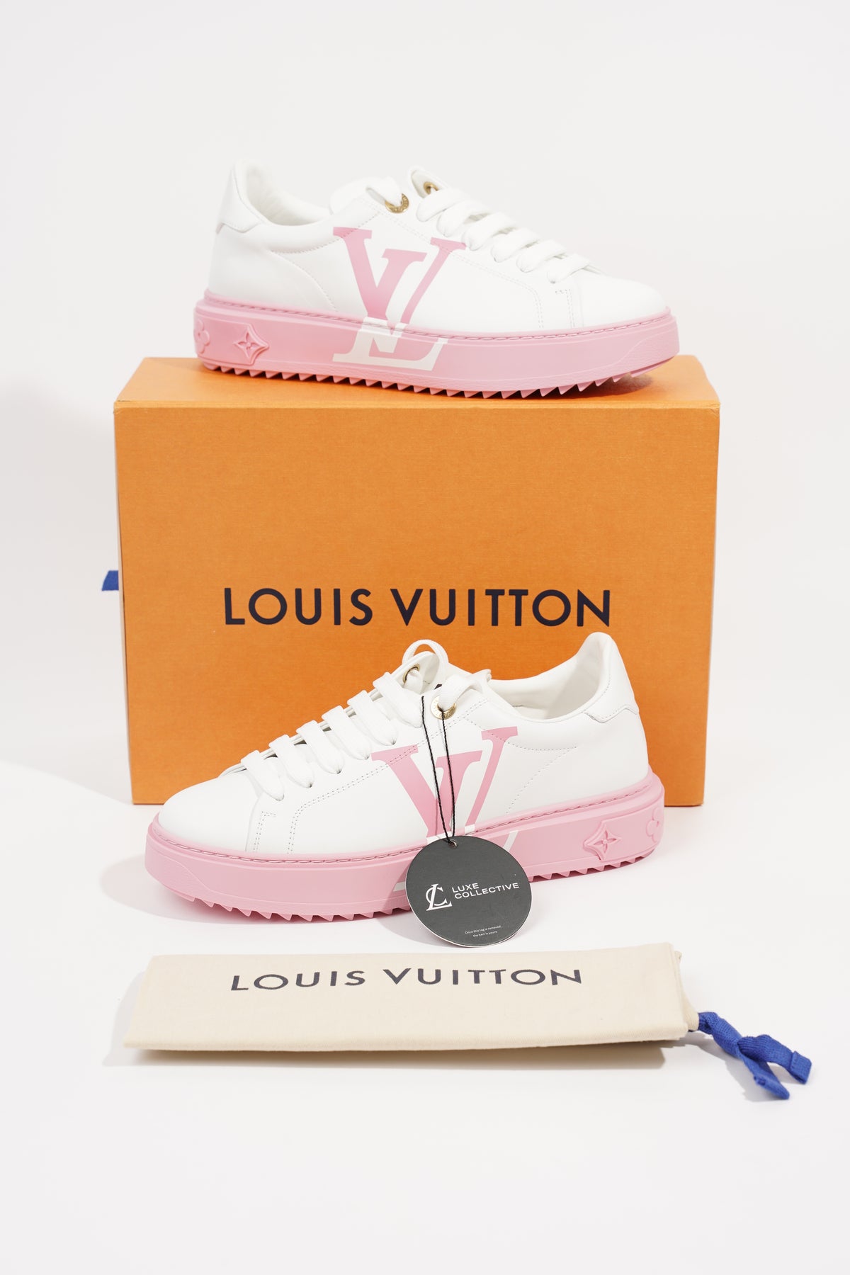 LV Louis Vuitton Time Out Monogram Pink Red White Sneakers Trainers Size 8  42